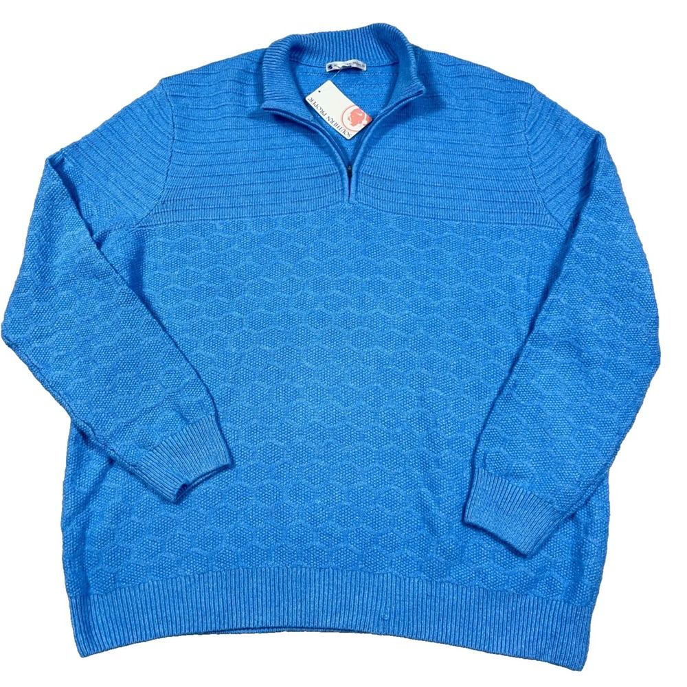 Southern Proper Sweater Men 4X Light Blue Pullover Quarter Zip Knit $120 MSRP